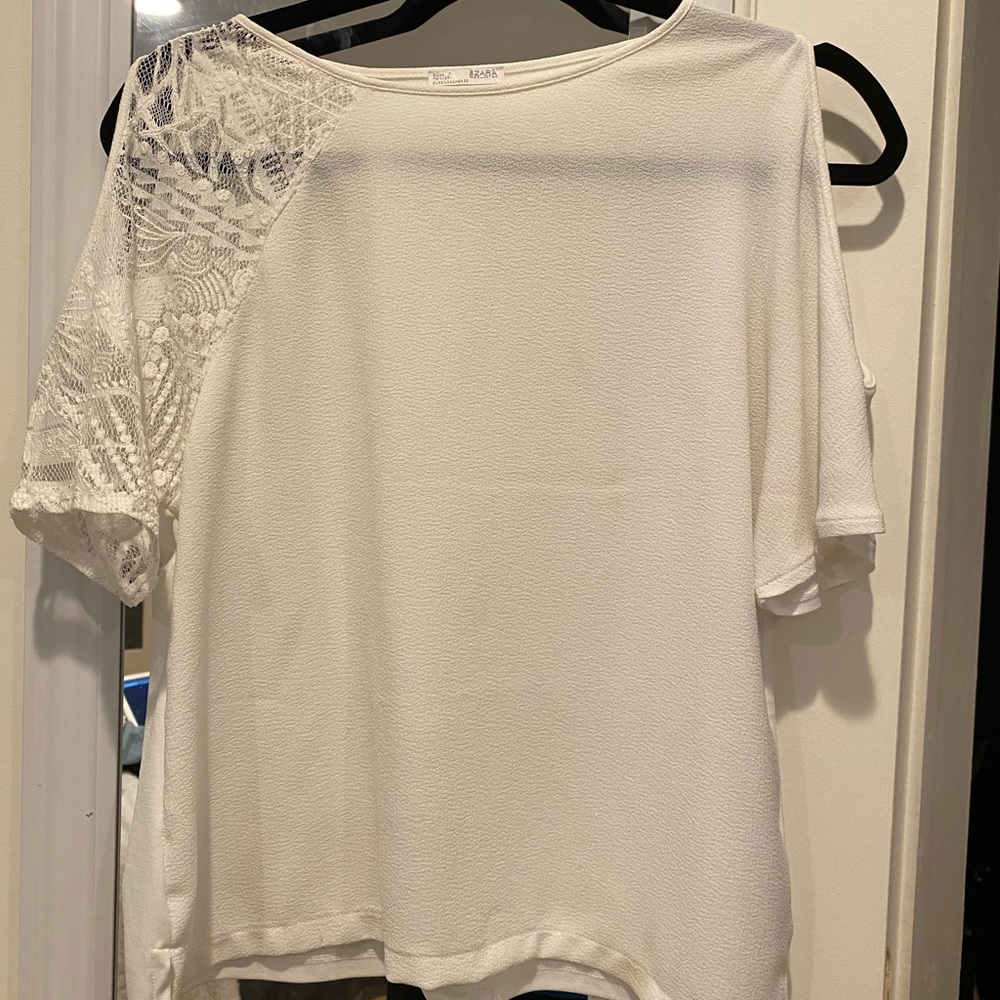 ZARA Women’s White Cold Shoulder Lace Top